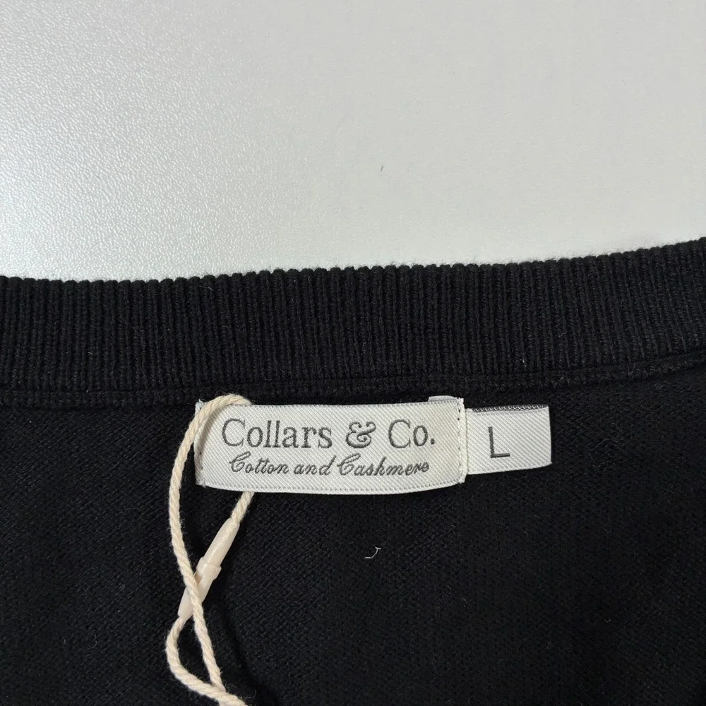 NEW Collars & Co. V-Neck Cashmere Blend Sweater Large Black Jumper